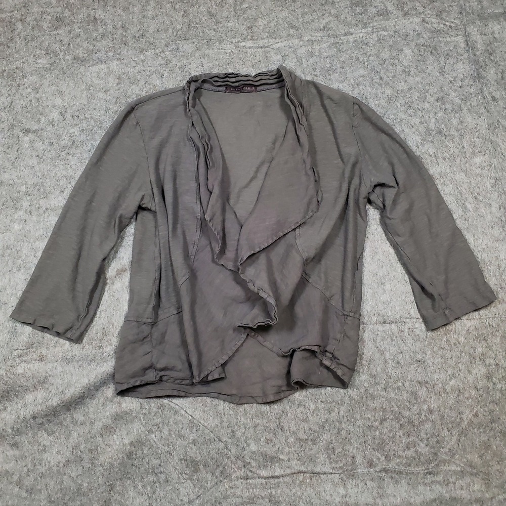 Cut Loose Cardigan Womens Medium Open Front 3/4 Sleeve Gray Linen Waterfall